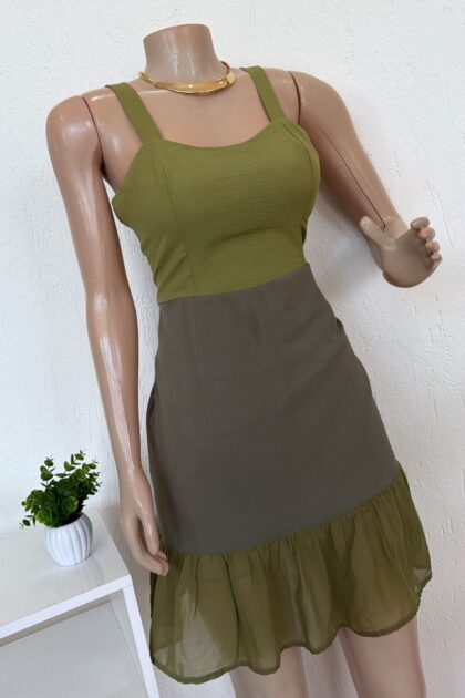 Vestido em Tecido Duna Fluido - Cores Verde Oliva e Militar